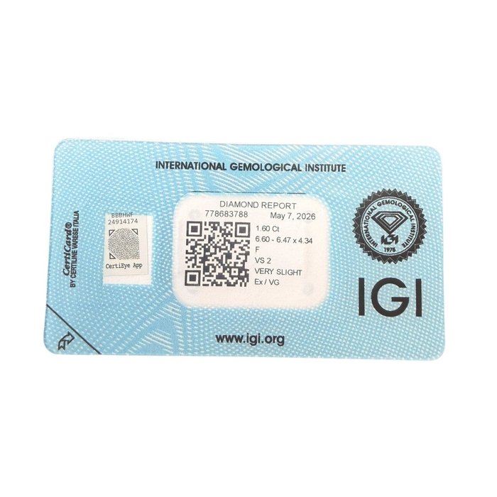 1.60 Carats IGI Certified Natural Cushion Diamond