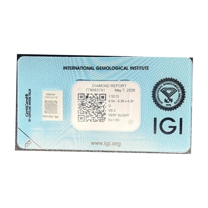1.52 Carats IGI Certified Natural Cushion Diamond