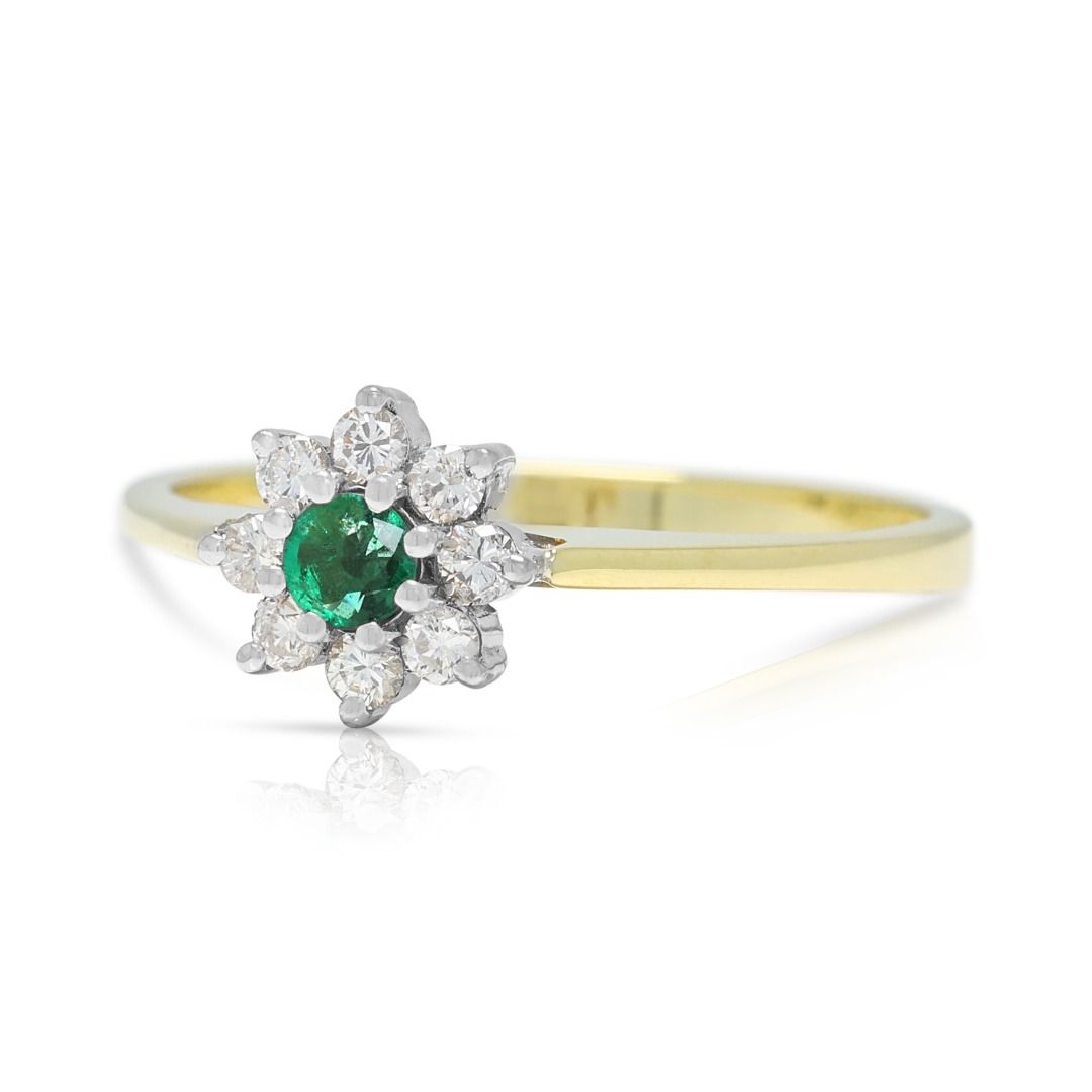 Blooming 0.22ct Emerald & Diamond Floral Ring in 18K Two-Tone Gold
