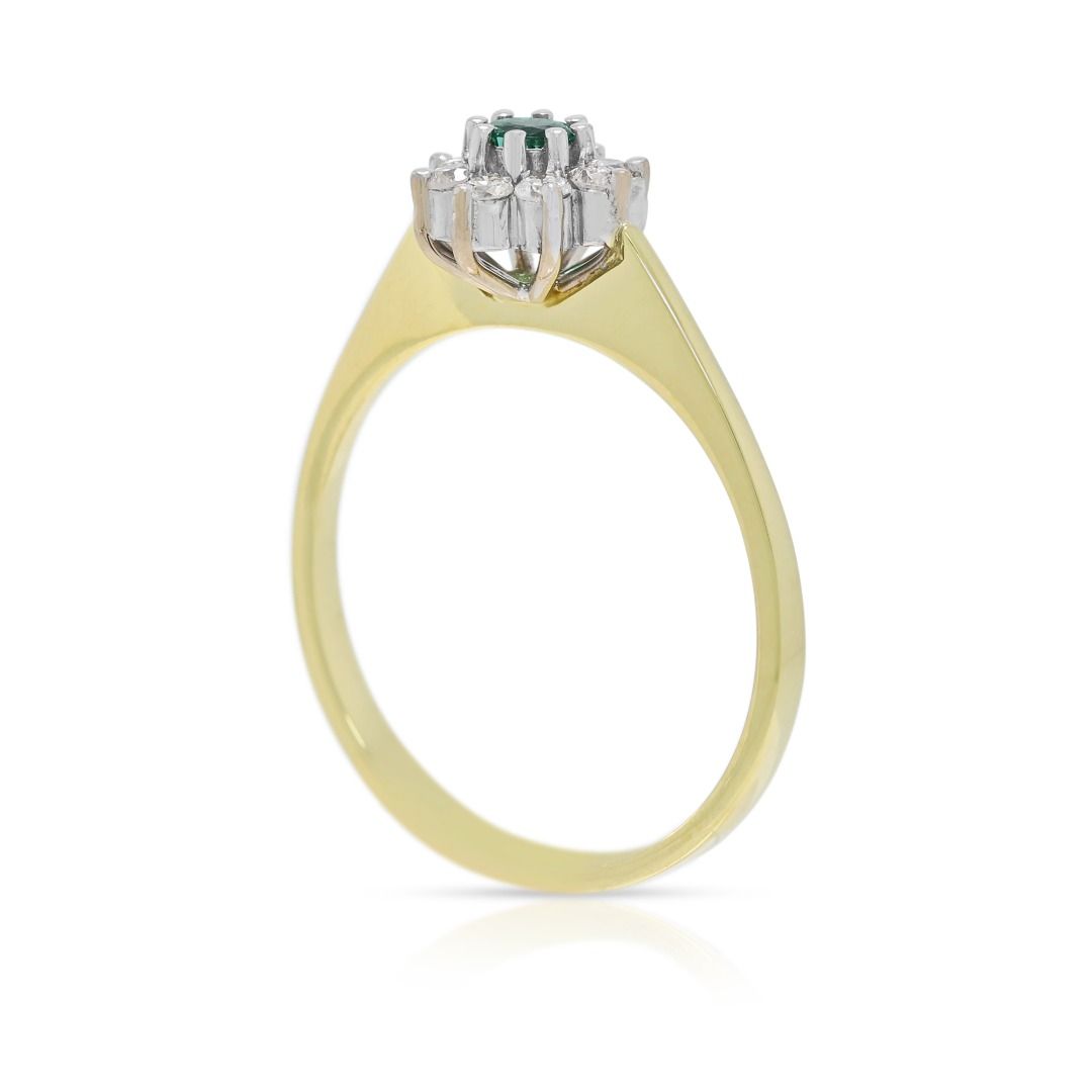 Blooming 0.22ct Emerald & Diamond Floral Ring in 18K Two-Tone Gold