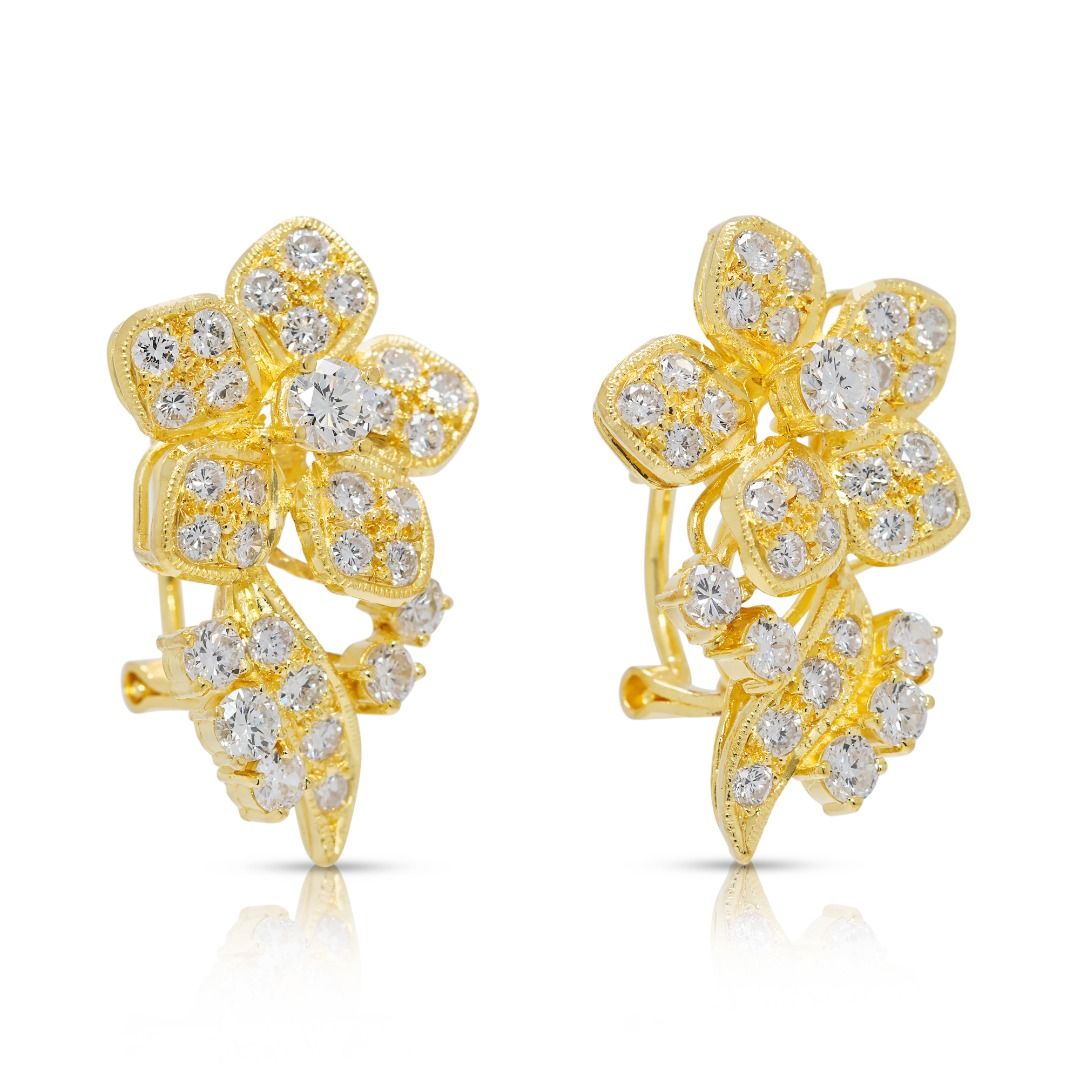 Blooming 1.50ct Natural Diamond Latch Back Earrings in 20K Yellow Gold