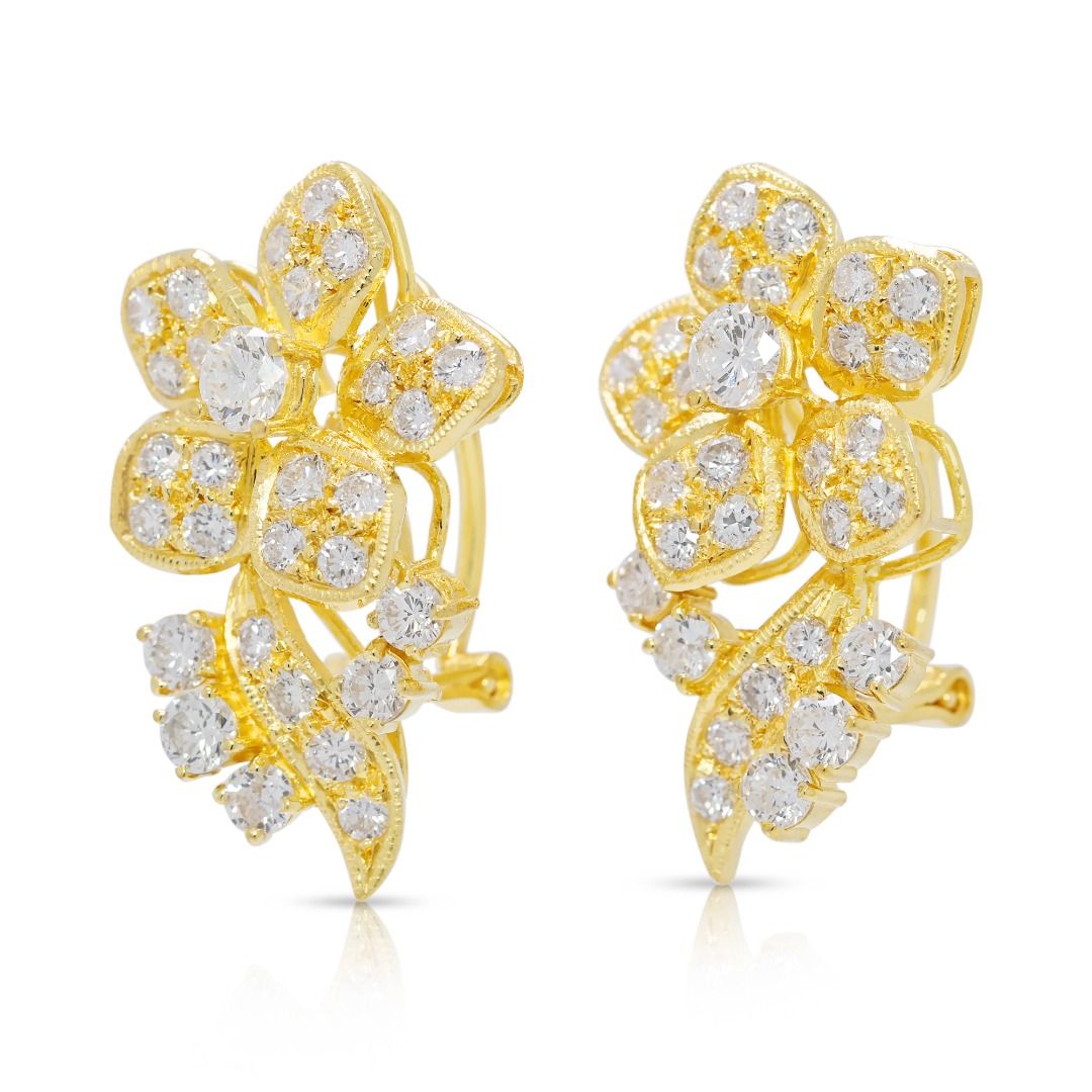 Blooming 1.50ct Natural Diamond Latch Back Earrings in 20K Yellow Gold