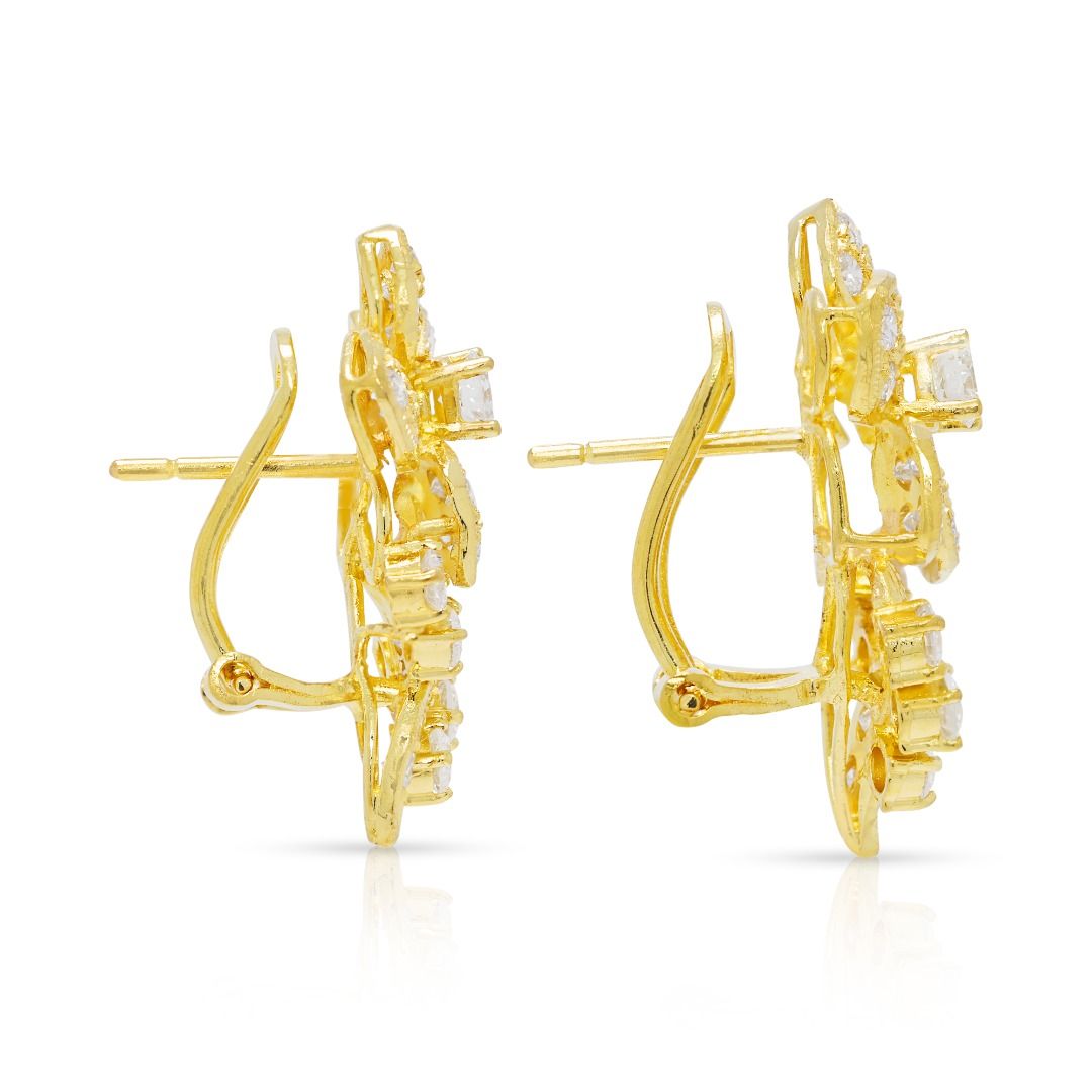 Blooming 1.50ct Natural Diamond Latch Back Earrings in 20K Yellow Gold