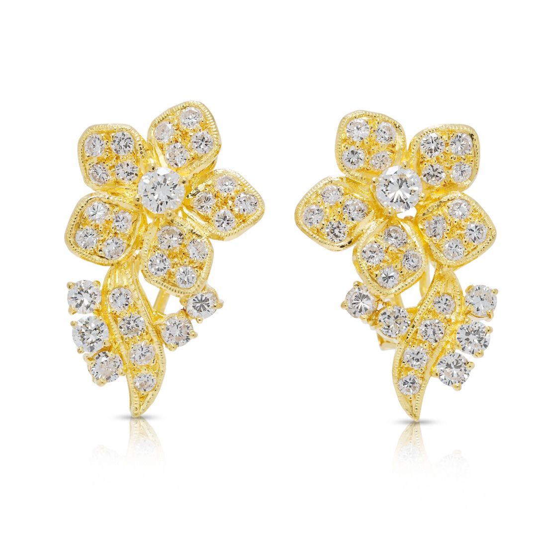 Blooming 1.50ct Natural Diamond Latch Back Earrings in 20K Yellow Gold