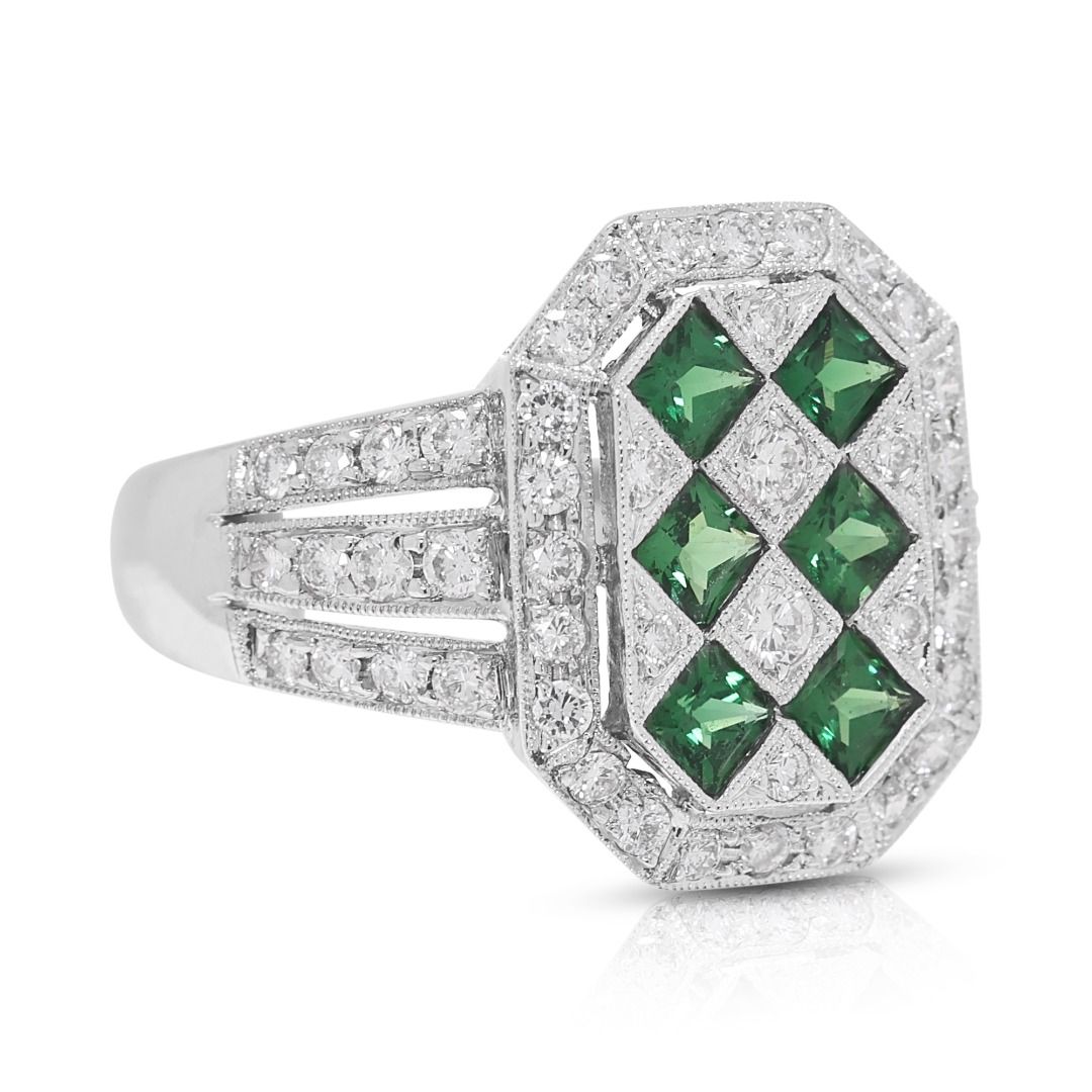 Bold 0.88ct Tsavorite & Diamond Ring in 18K White Gold