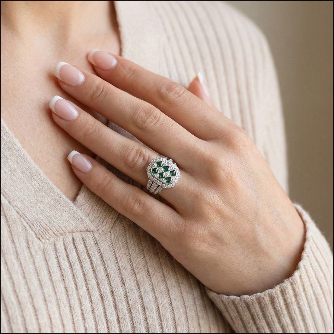 Bold 0.88ct Tsavorite & Diamond Ring in 18K White Gold