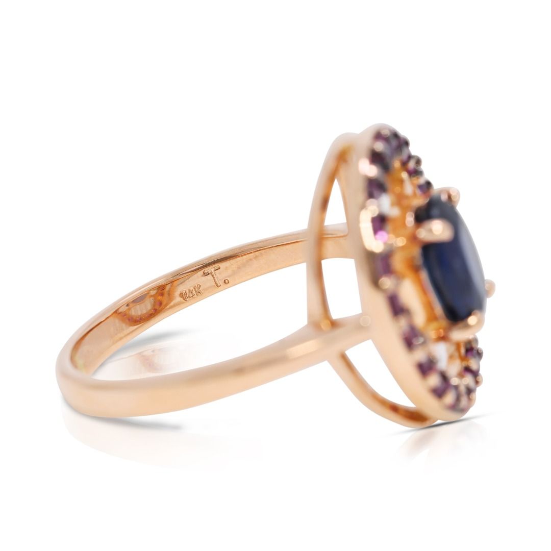 Bold 1.61ct Sapphire & Ruby Halo Ring in 14K Rose Gold