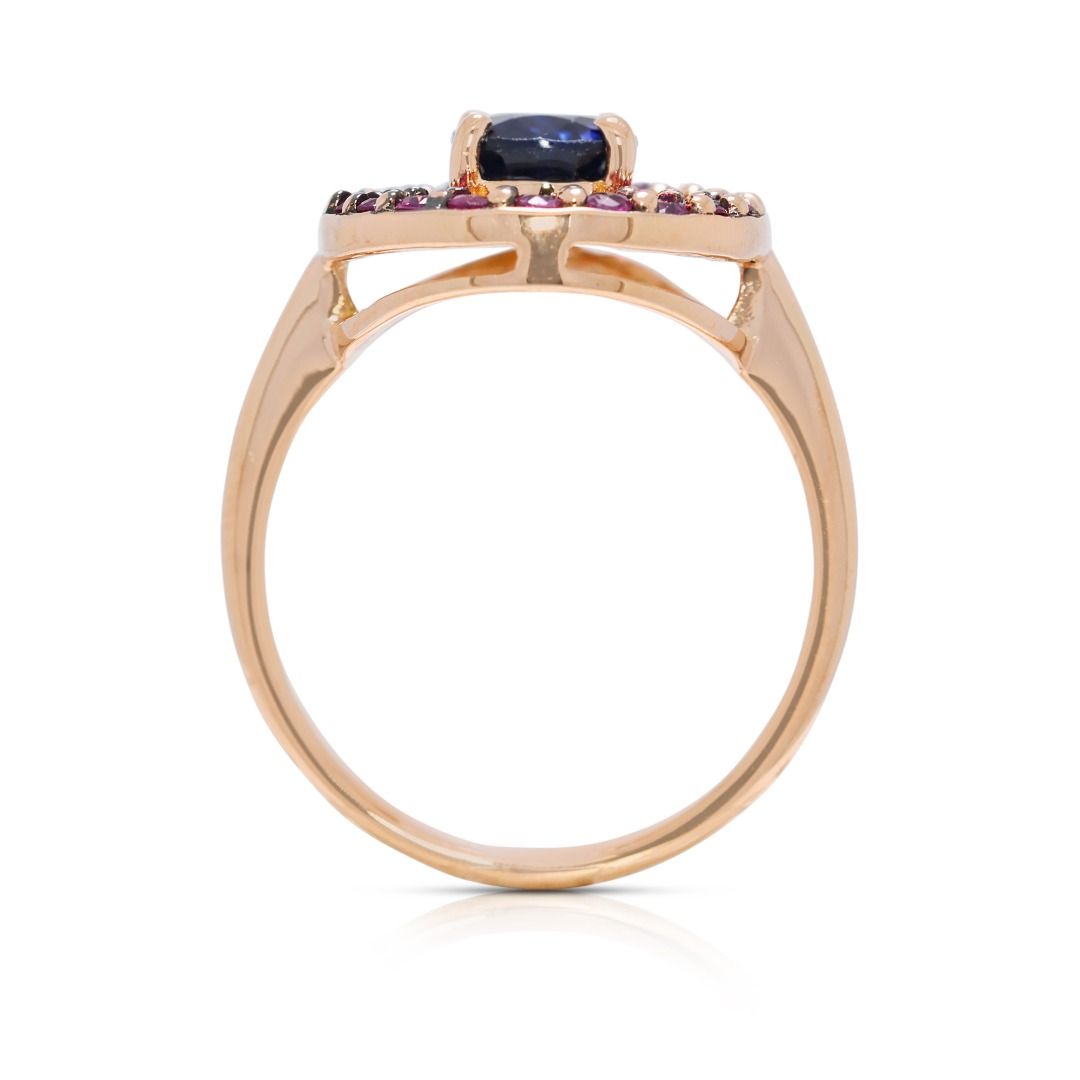 Bold 1.61ct Sapphire & Ruby Halo Ring in 14K Rose Gold