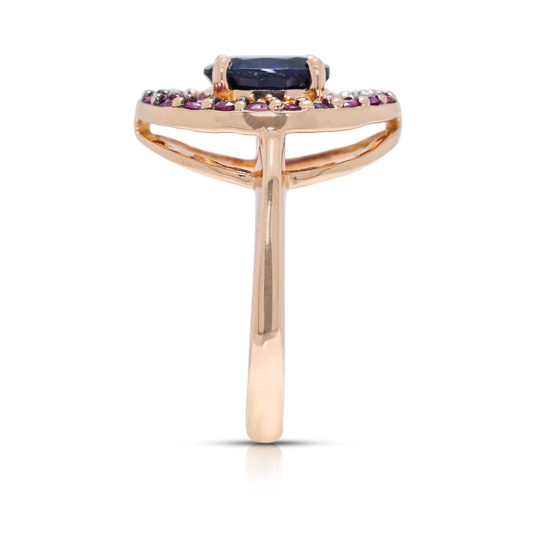 Bold 1.61ct Sapphire & Ruby Halo Ring in 14K Rose Gold