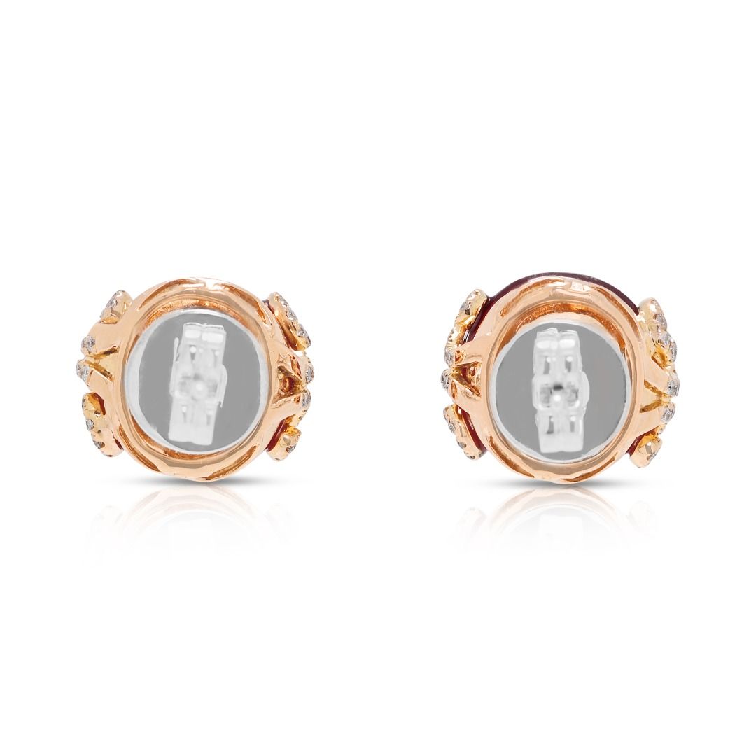 Bold 18.34ct Cabochon Ruby and 0.36ct Natural Diamonds Stud Earrings in 18K Two-Tone Gold (Glass-Filled Ruby)