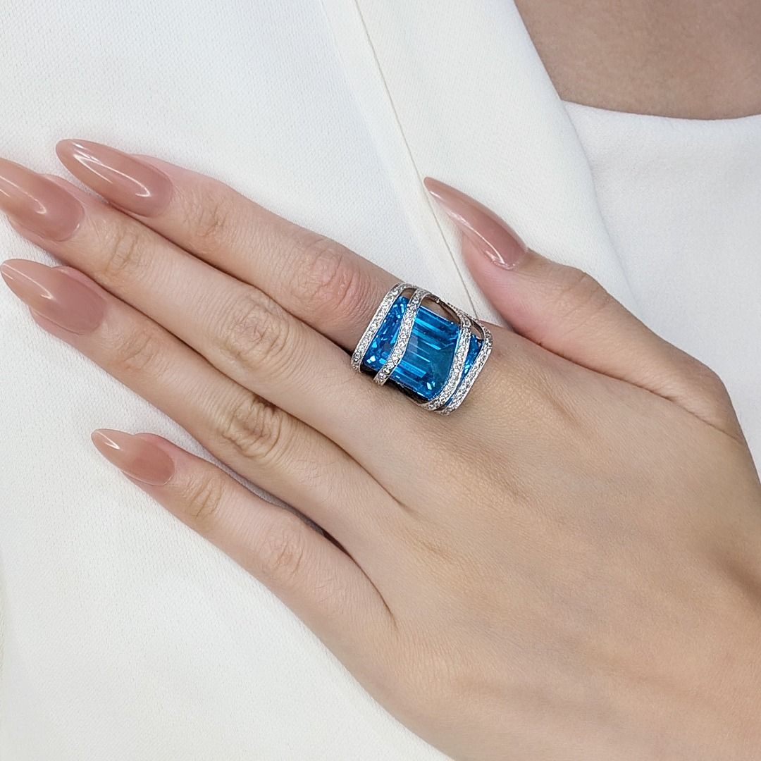 Bold 31.90ct Topaz, Ruby, and Natural Diamonds Ring in 18K White Gold - NGI Certified