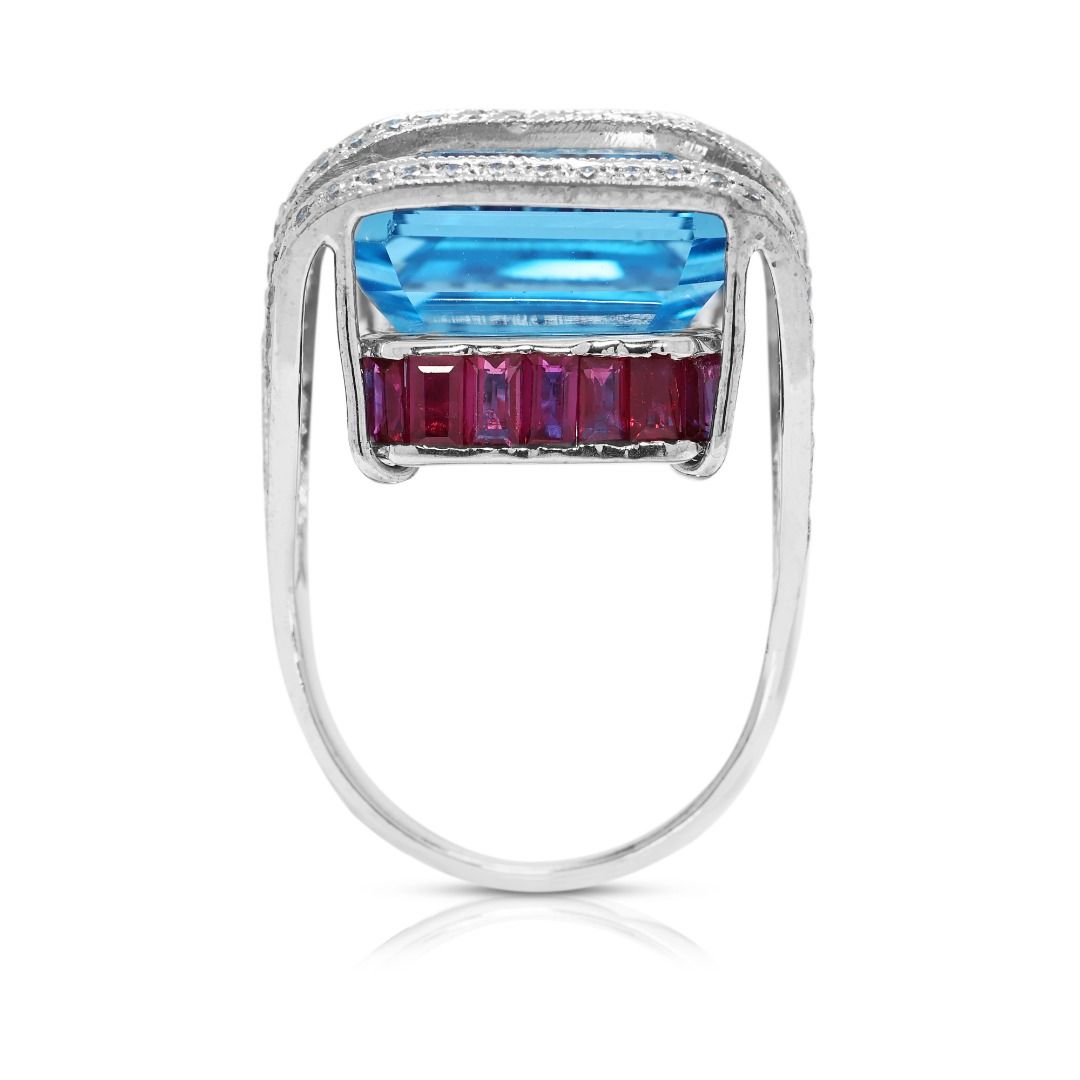 Bold 31.90ct Topaz, Ruby, and Natural Diamonds Ring in 18K White Gold - NGI Certified