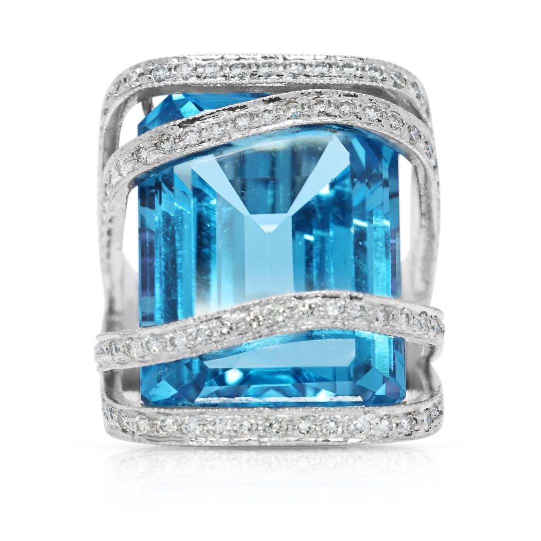 Bold 31.90ct Topaz, Ruby, and Natural Diamonds Ring in 18K White Gold - NGI Certified