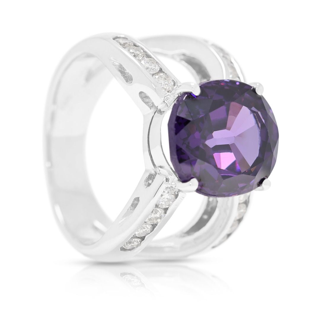 Bold 4.78ct Natural Amethyst and Diamond Ring in 18K White Gold