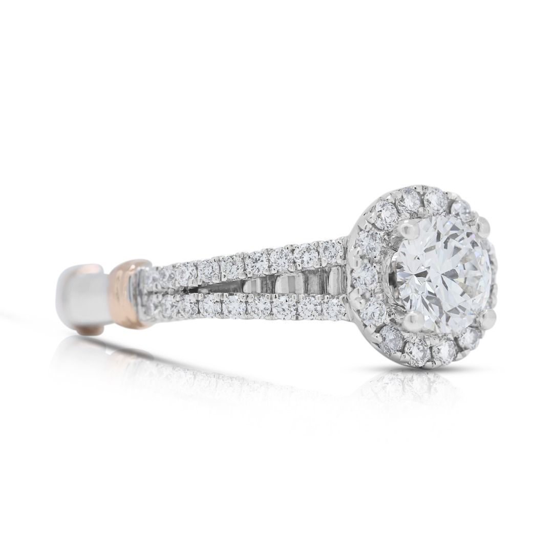 Breathtaking 0.88ct Halo Diamond Ring in 18K Two-Toned Gold - GIA Certified