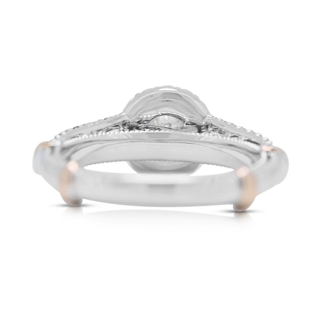Breathtaking 0.88ct Halo Diamond Ring in 18K Two-Toned Gold - GIA Certified