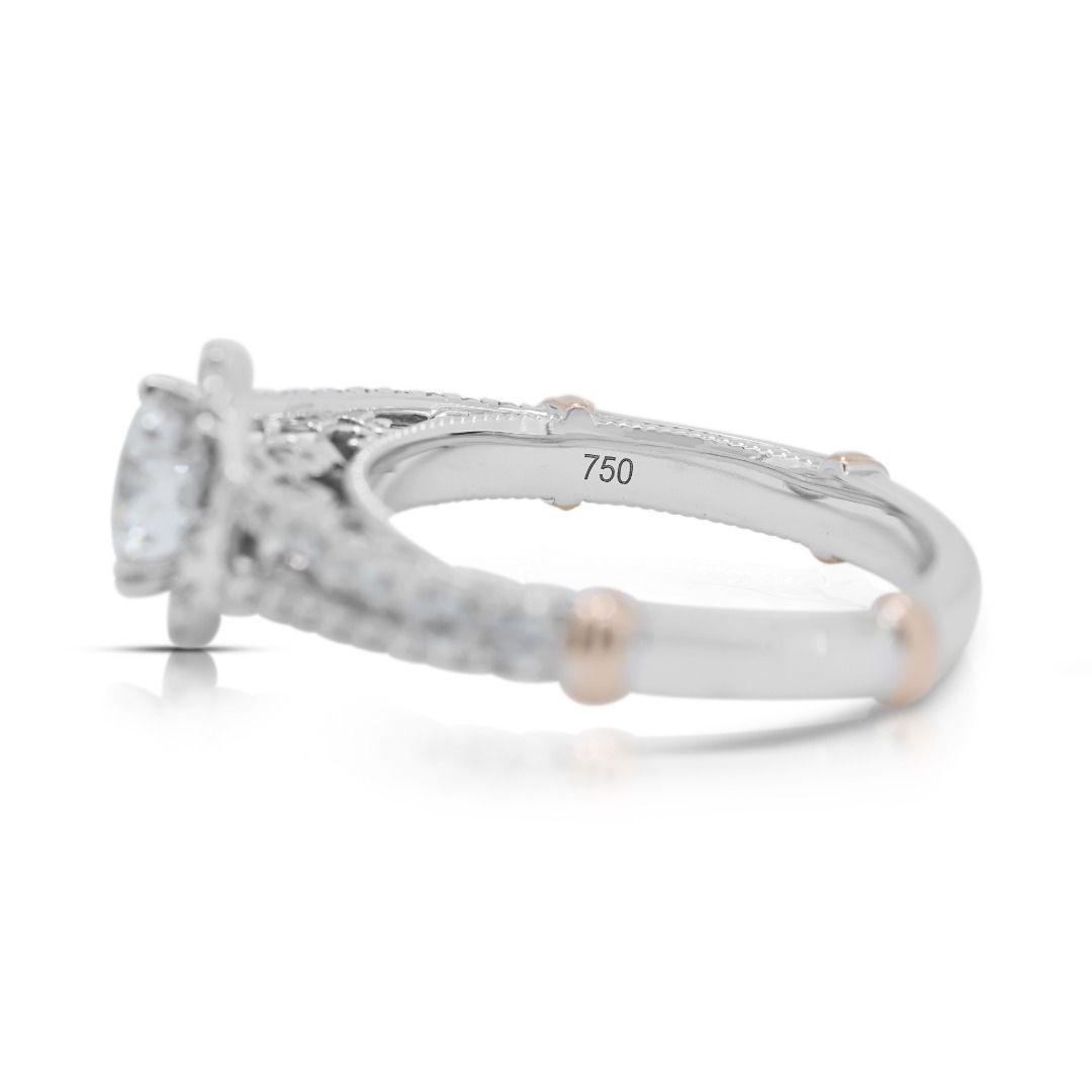 Breathtaking 0.88ct Halo Diamond Ring in 18K Two-Toned Gold - GIA Certified