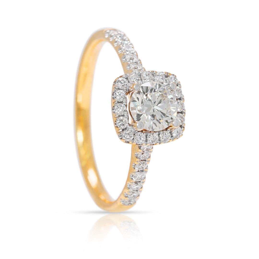 Breathtaking 1.02ct Natural Diamond Halo Engagement Ring in 18k Yellow Gold