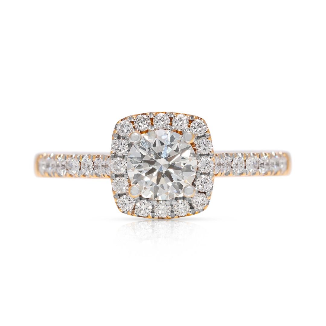 Breathtaking 1.02ct Natural Diamond Halo Engagement Ring in 18k Yellow Gold