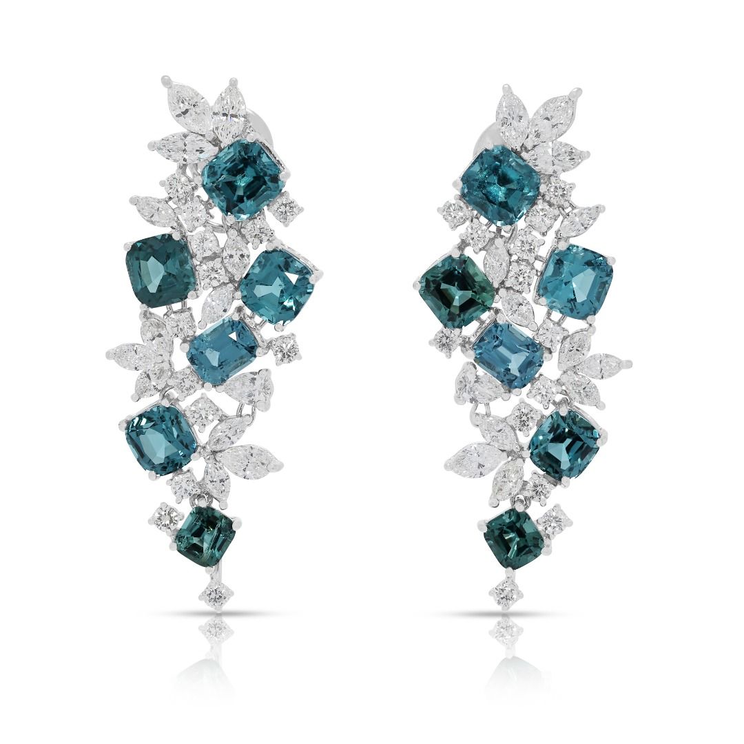 Breathtaking 15.35ct Blue Tourmaline and Diamond High-Jewelry Drop Earrings