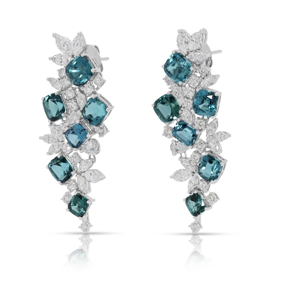 Breathtaking 15.35ct Blue Tourmaline and Diamond High-Jewelry Drop Earrings