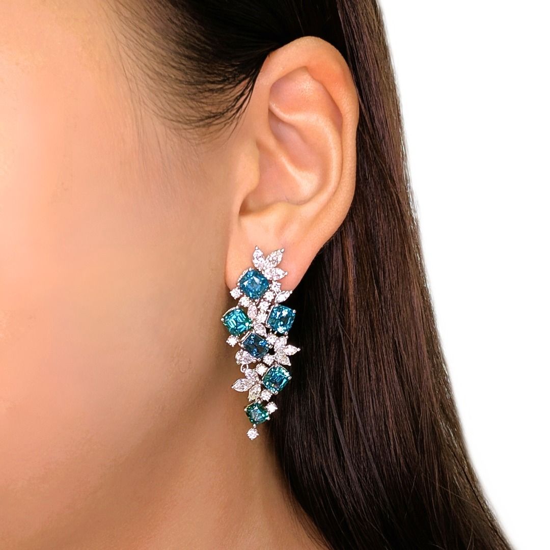 Breathtaking 15.35ct Blue Tourmaline and Diamond High-Jewelry Drop Earrings