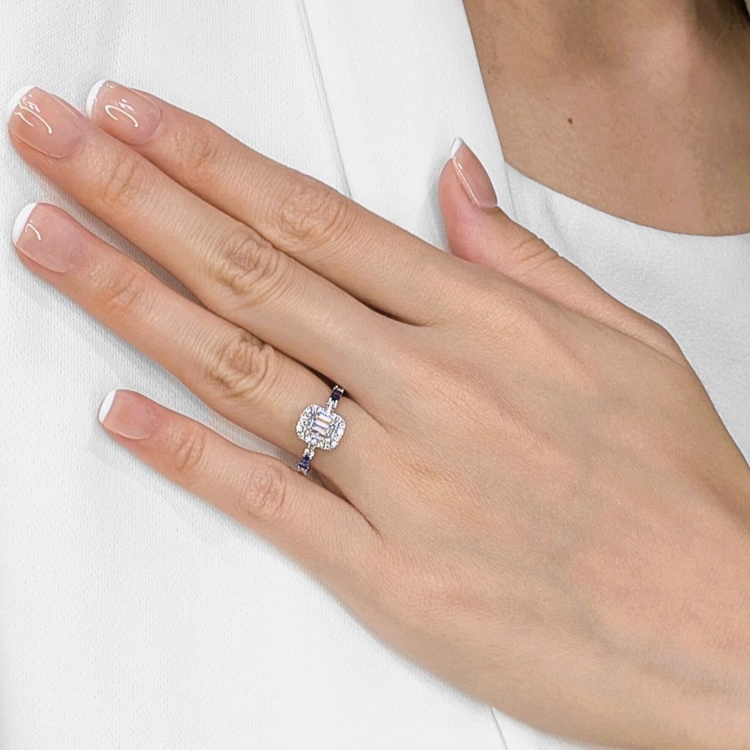 Breathtaking 1.80ct Natural Diamond & Sapphire 18K White Gold Ring - GIA Certified