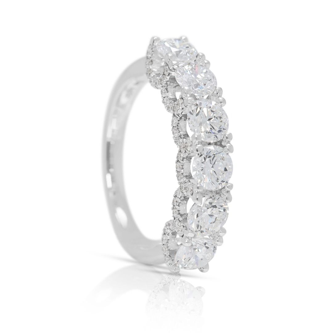 Breathtaking 1.92ct Natural Diamond Six-Stone 18K White Gold Ring