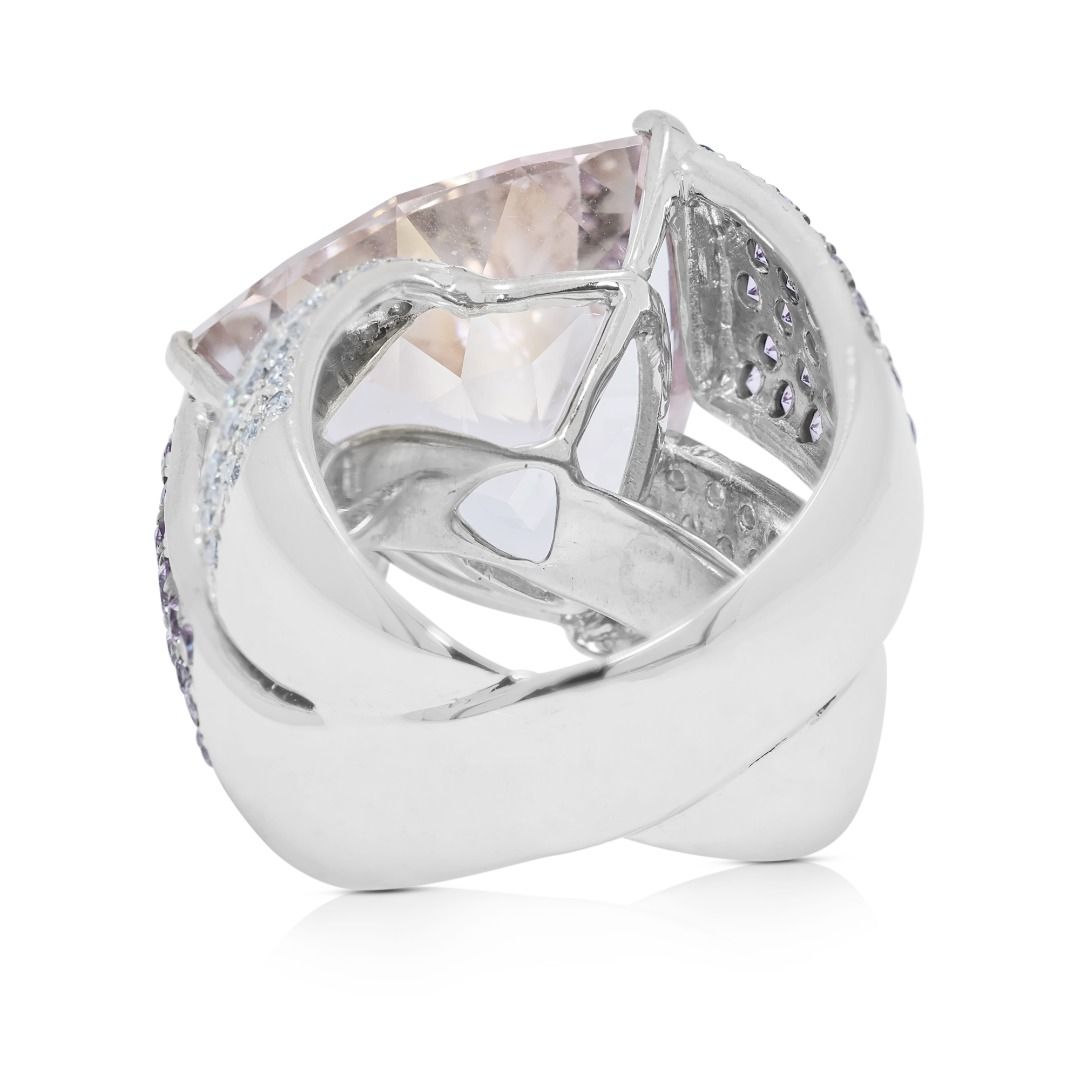 Breathtaking 32.08ct Morganite, Pink Sapphire, and Diamond 18k White Gold Masterpiece