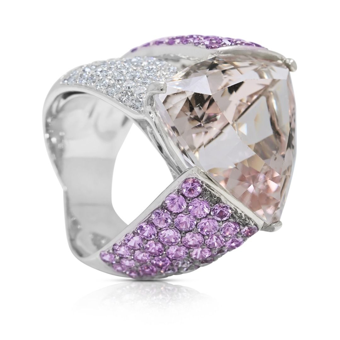 Breathtaking 32.08ct Morganite, Pink Sapphire, and Diamond 18k White Gold Masterpiece