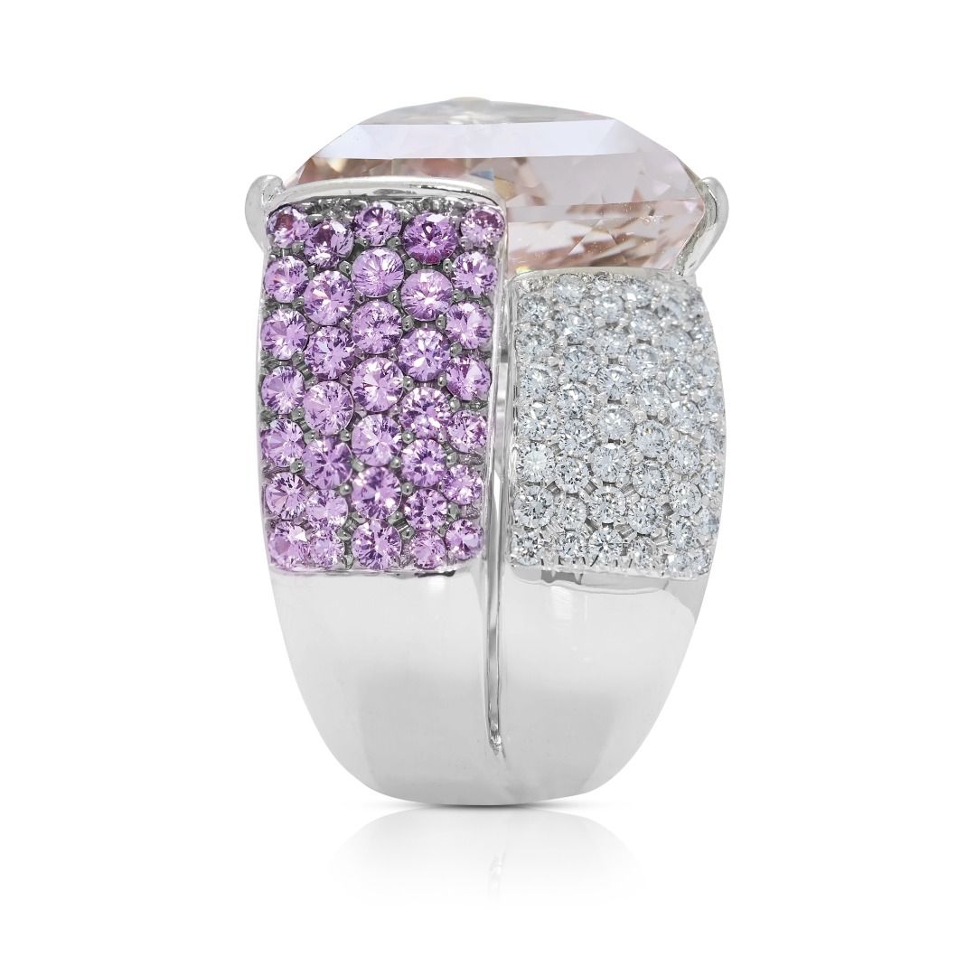 Breathtaking 32.08ct Morganite, Pink Sapphire, and Diamond 18k White Gold Masterpiece