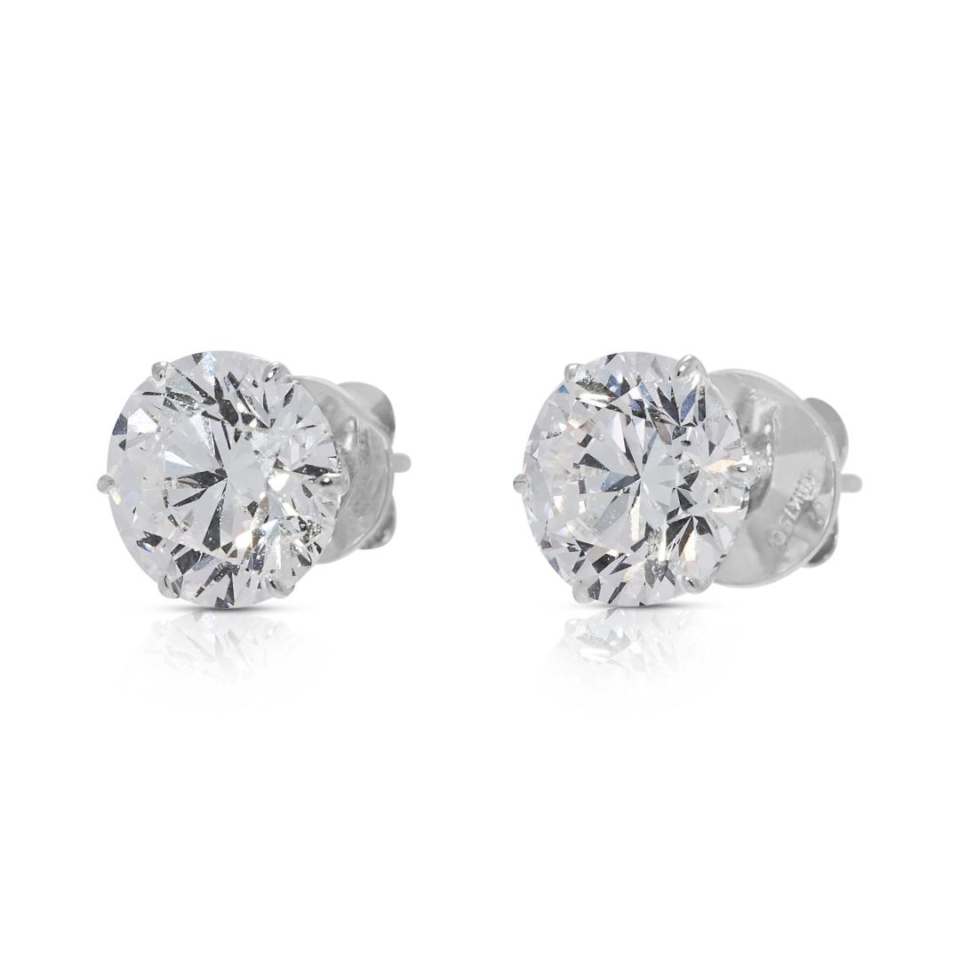 Breathtaking 6.02ct Natural Diamond Solitaire Stud Earrings in 18k White Gold - GIA Certified