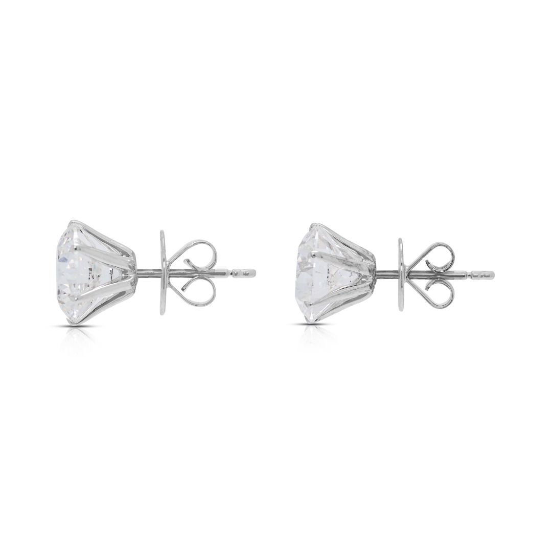 Breathtaking 6.02ct Natural Diamond Solitaire Stud Earrings in 18k White Gold - GIA Certified