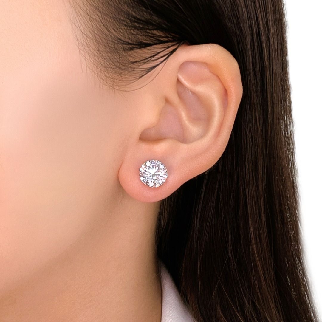 Breathtaking 6.02ct Natural Diamond Solitaire Stud Earrings in 18k White Gold - GIA Certified