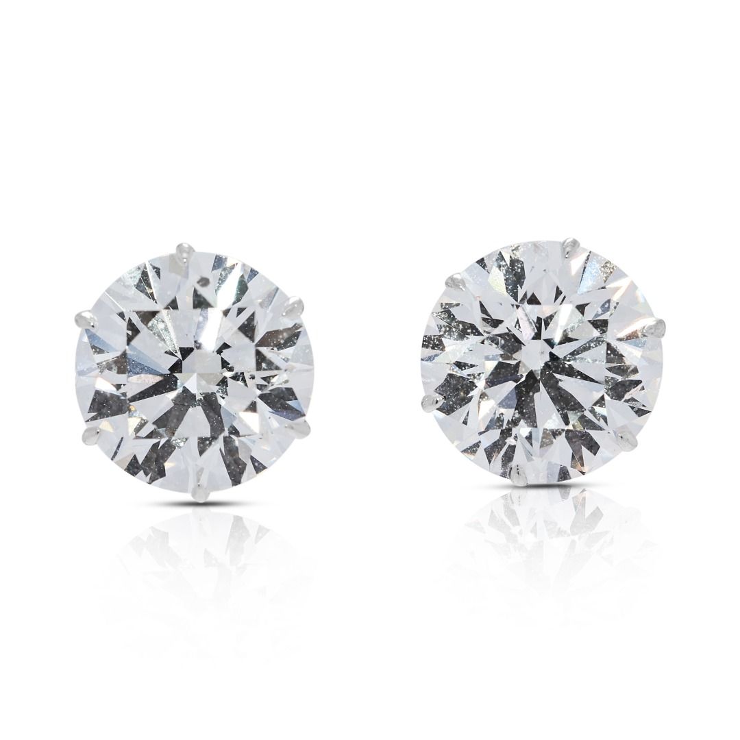 Breathtaking 6.02ct Natural Diamond Solitaire Stud Earrings in 18k White Gold - GIA Certified