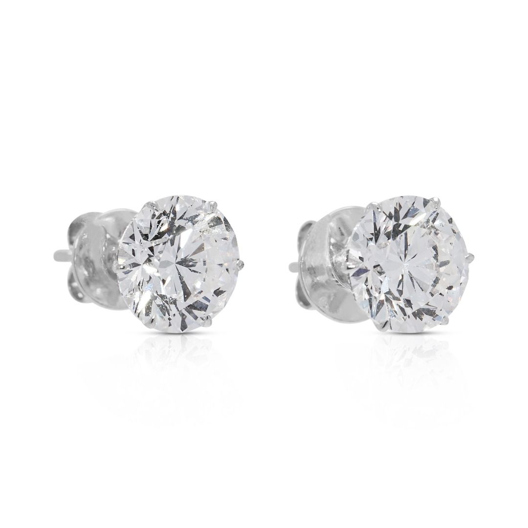 Breathtaking 6.02ct Natural Diamond Solitaire Stud Earrings in 18k White Gold - GIA Certified
