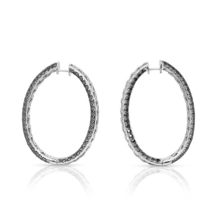 Breathtaking 9.06ct Diamonds Hoop Earrings in 18k White Gold - IGI Certified