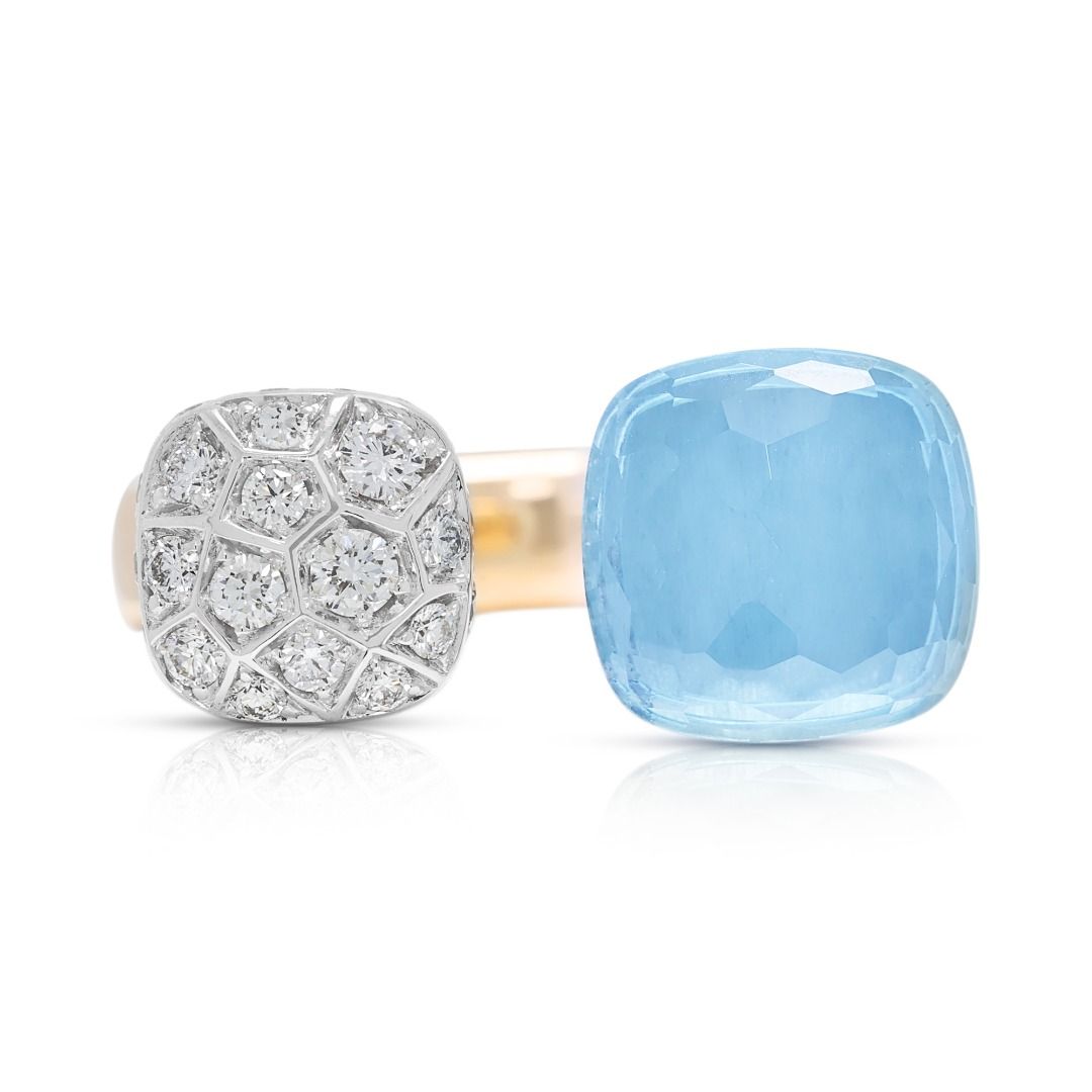 Breathtaking 9ct Light Blue Topaz with 0.79ct Diamond Pomellato Nudo Ring in 18K Two-Tone Gold (New)