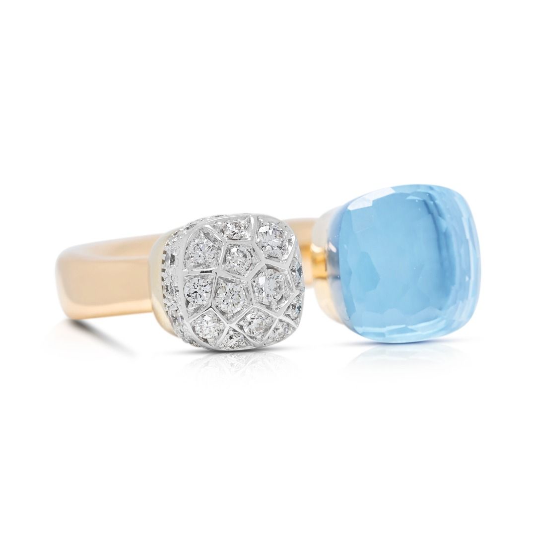 Breathtaking 9ct Light Blue Topaz with 0.79ct Diamond Pomellato Nudo Ring in 18K Two-Tone Gold (New)