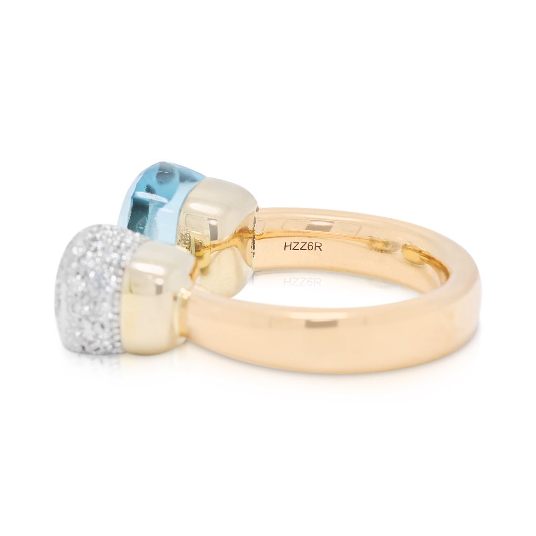 Breathtaking 9ct Light Blue Topaz with 0.79ct Diamond Pomellato Nudo Ring in 18K Two-Tone Gold (New)