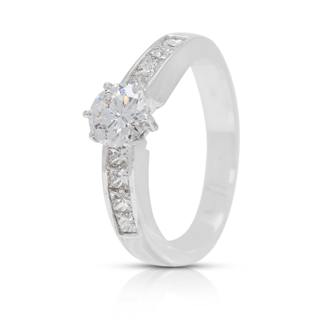 Brilliant 0.90ct Natural Diamond Pave Engagement Ring in 18K White Gold