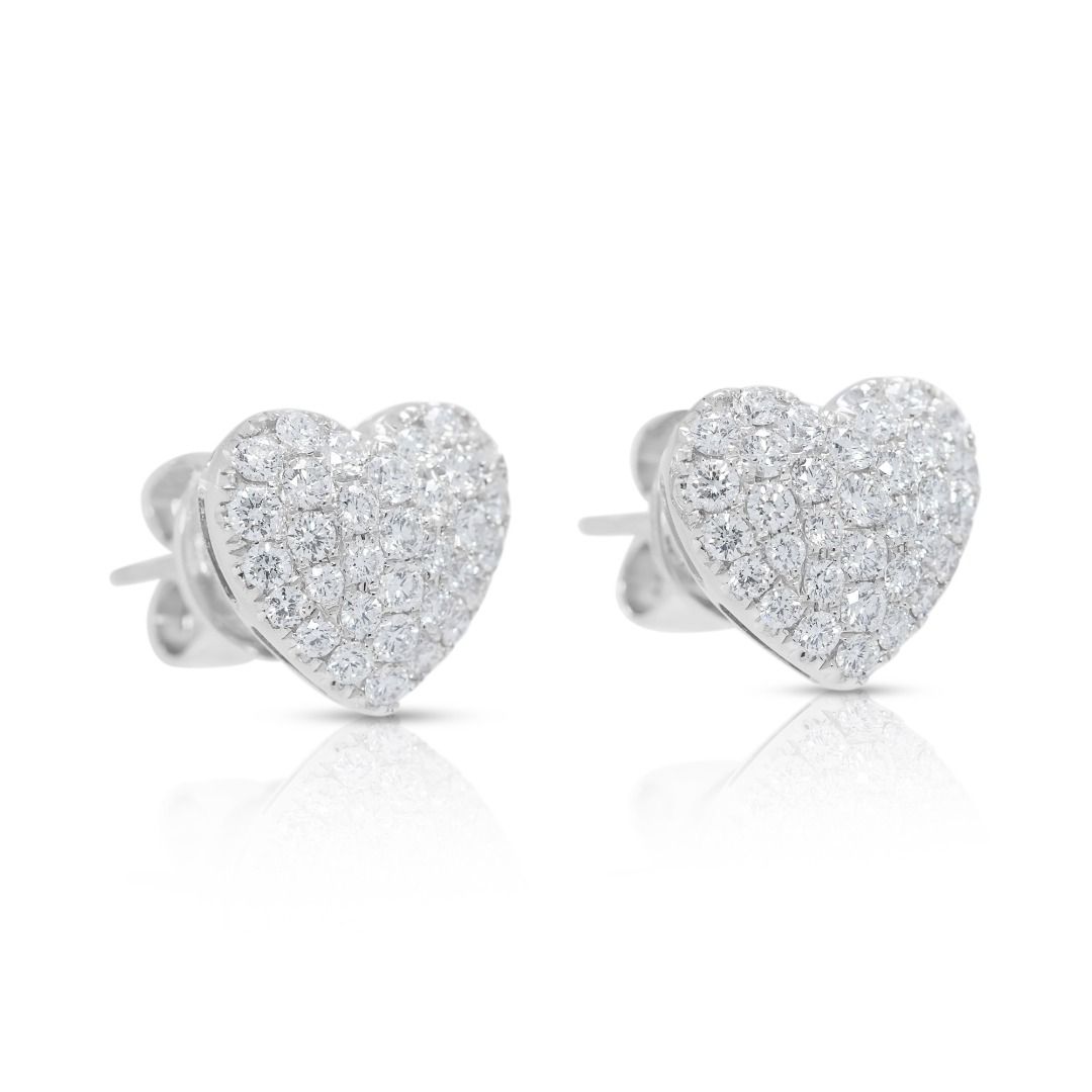 Brilliant 0.99ct Natural Diamond Heart Earrings in 18K White Gold