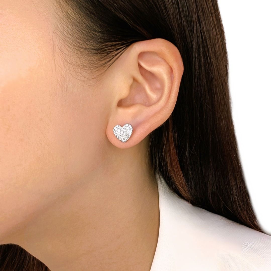 Brilliant 0.99ct Natural Diamond Heart Earrings in 18K White Gold
