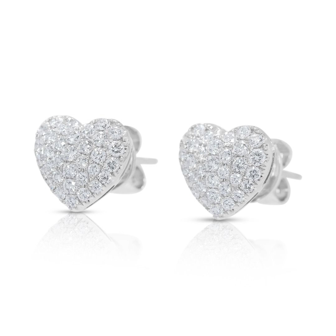 Brilliant 0.99ct Natural Diamond Heart Earrings in 18K White Gold
