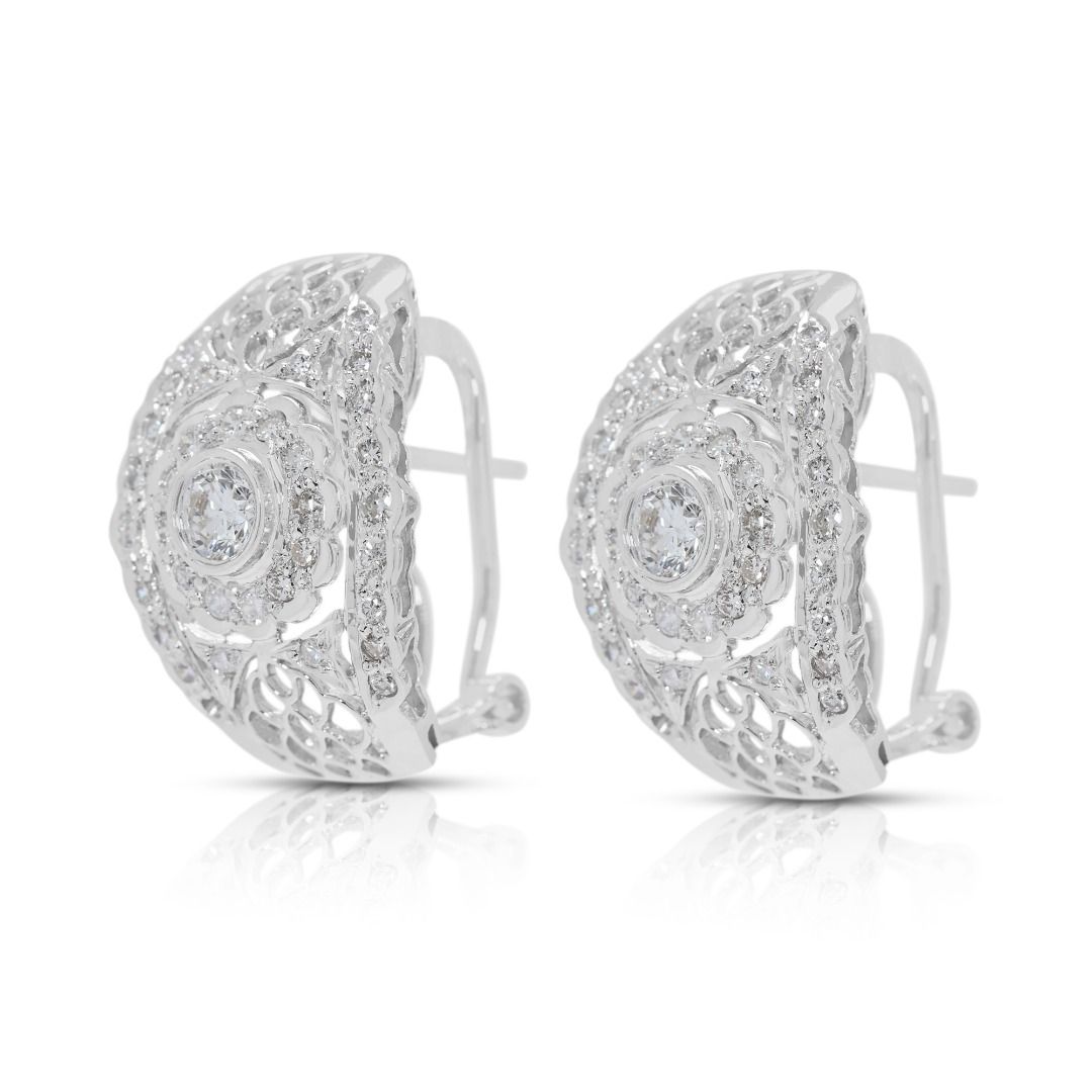Brilliant 1.02ct Natural Diamond Cluster Earrings in 18K White Gold (New)