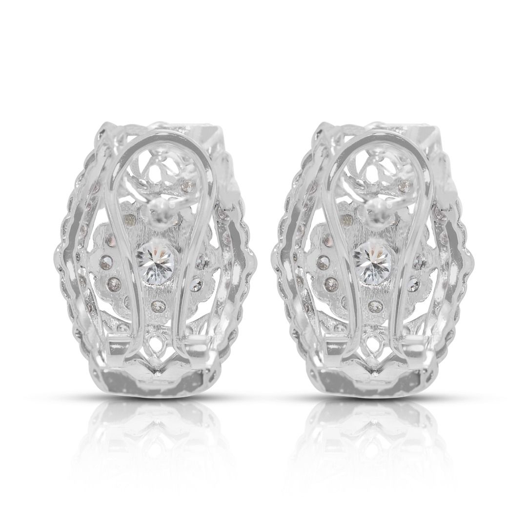 Brilliant 1.02ct Natural Diamond Cluster Earrings in 18K White Gold (New)