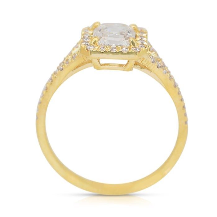 Brilliant 1.34ct Diamonds Halo Ring in 18k Yellow Gold - IGI Certified