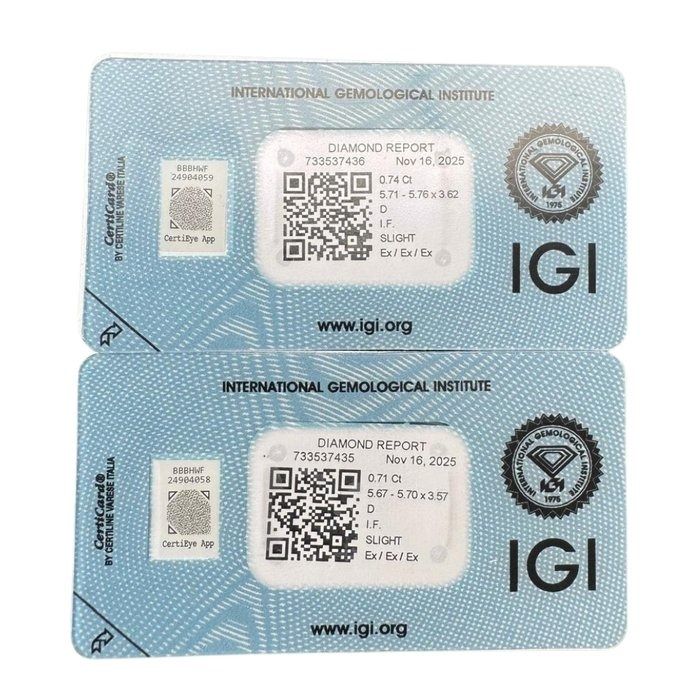 Brilliant 1.45ct Natural Pair of Round-Shaped Diamonds - IGI Certified