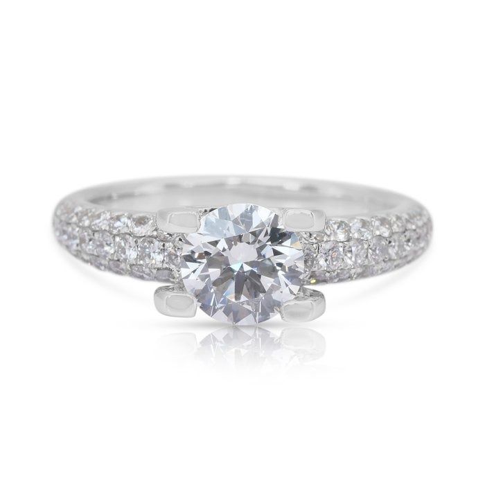 Brilliant 1.75ct Diamonds Pave Ring in 18k White Gold - IGI Certified
