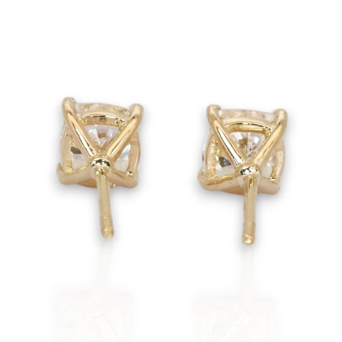 2.01 Carats IGI Certified Natural Diamond 18K Yellow Gold Stud Earrings